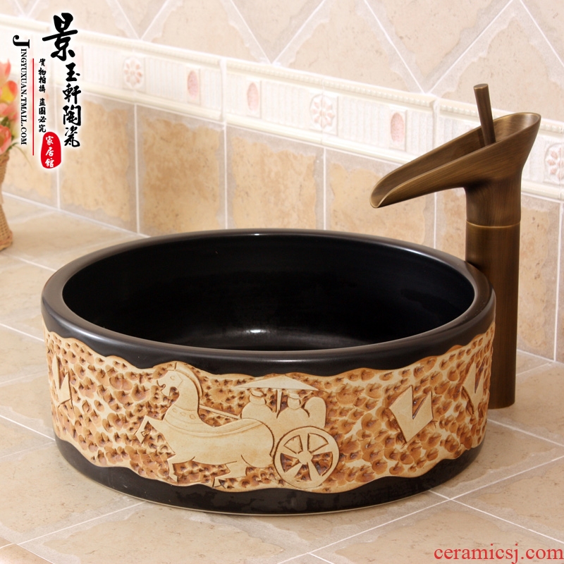 Jingdezhen ceramic basin ancient carriage straight barrel type art ceramic face basin basin sink basin on stage