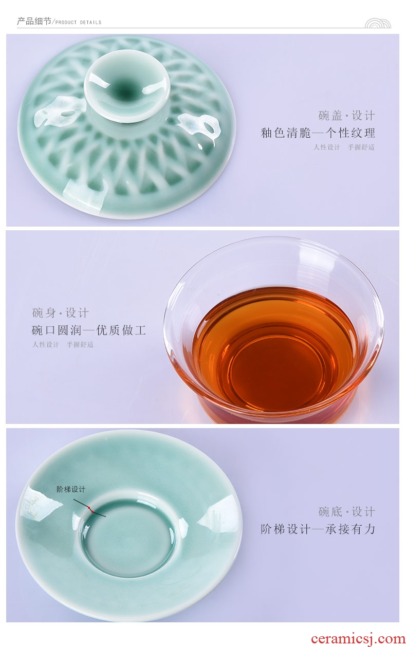 HaoFeng ceramic only three tureen kung fu tea set household glass bowl large Japanese contracted the teapot tea accessories