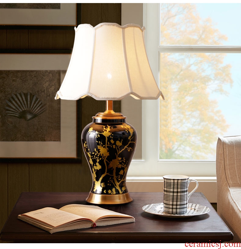 American fashion ceramic desk lamp sitting room european-style villas creative new Chinese style decoration study sweet bedroom berth lamp
