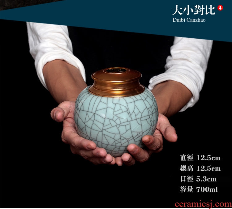Tea pu 'er Tea as cans ceramic metal portable household longquan celadon seal large caddy fixings ceramic pot