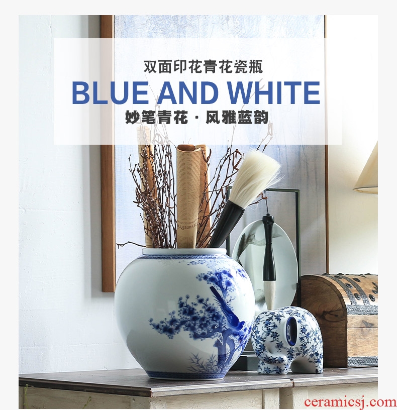 Jingdezhen blue and white porcelain ceramic vases, antique large flower arrangement of Chinese style living room TV cabinet home decoration furnishing articles - 554217289285