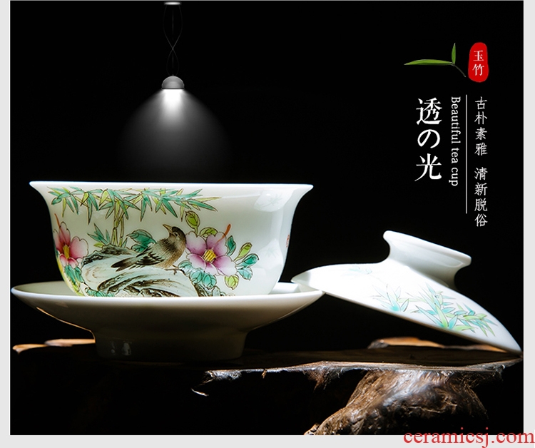 Jingdezhen ceramic kung fu tea tea hand-painted pastel three of the bowl bowl worship cups hot tureen tea cups