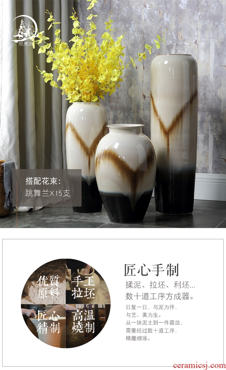Chinese style household ceramics high porch decorate sitting room ground vase hydroponics simulation big dry flower Nordic decorative furnishing articles - 569562031184
