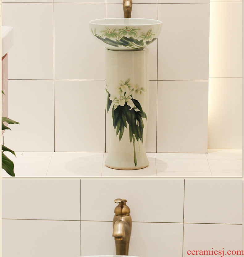 Basin one-piece stage art of jingdezhen ceramic basin balcony column basin bathroom sink