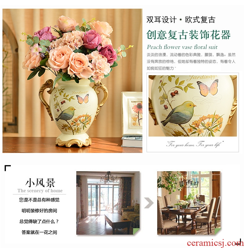 Decoration to the hotel villa large vase furnishing articles sitting room ground flower arranging the Nordic creative green plant ceramic flower pot cylinder - 548426353527