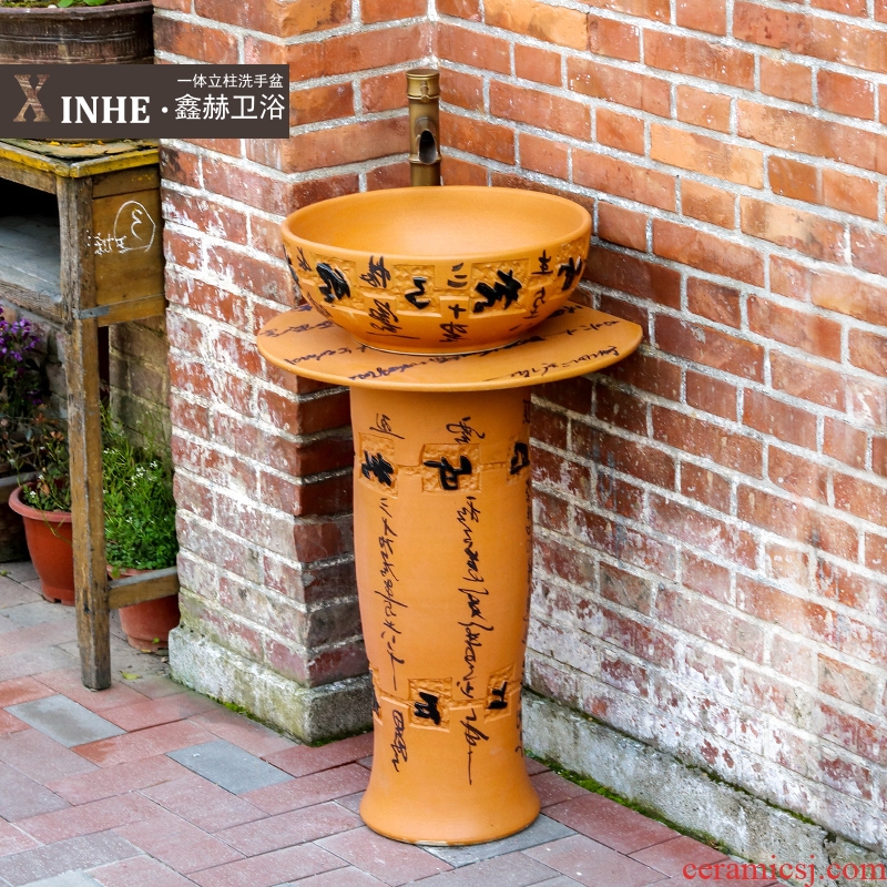 The sink carved hand-painted ceramic basin pillar type commode pool one floor balcony art basin of vertical column