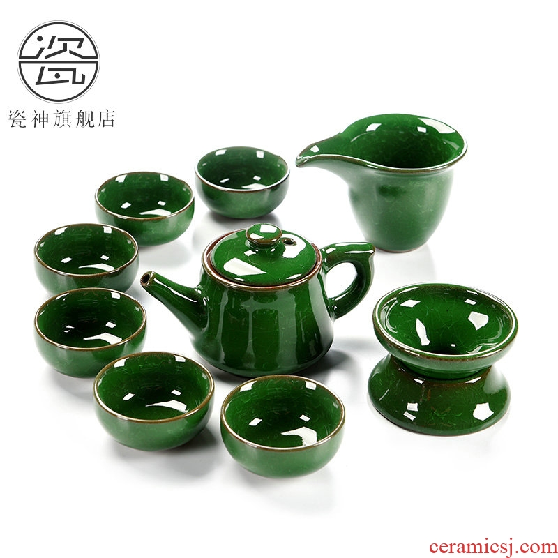Porcelain ceramic household of Chinese style of a complete set of god contracted kung fu tea tea sets and colorful ice to crack the teapot teacup