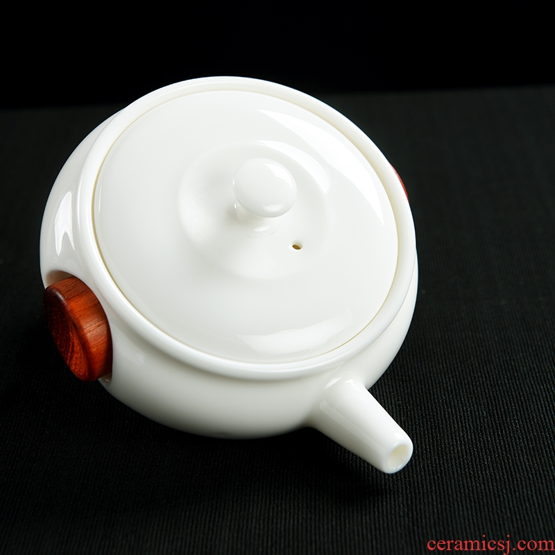 Talk of dehua white porcelain travel office three glass ceramic tea set a pot of kung fu tea set portable crack cup