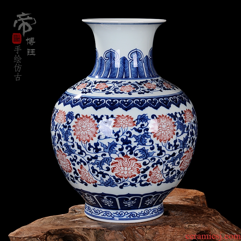 Jingdezhen blue and white ceramics bound lotus flower ocean's antique vase home sitting room adornment handicraft furnishing articles