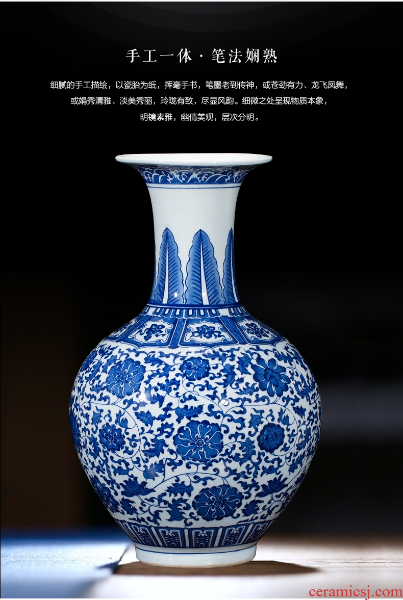 Jingdezhen ceramic big blue and white porcelain vase furnishing articles sitting room ground large flower arrangement home decoration to the hotel opening - 559134864013