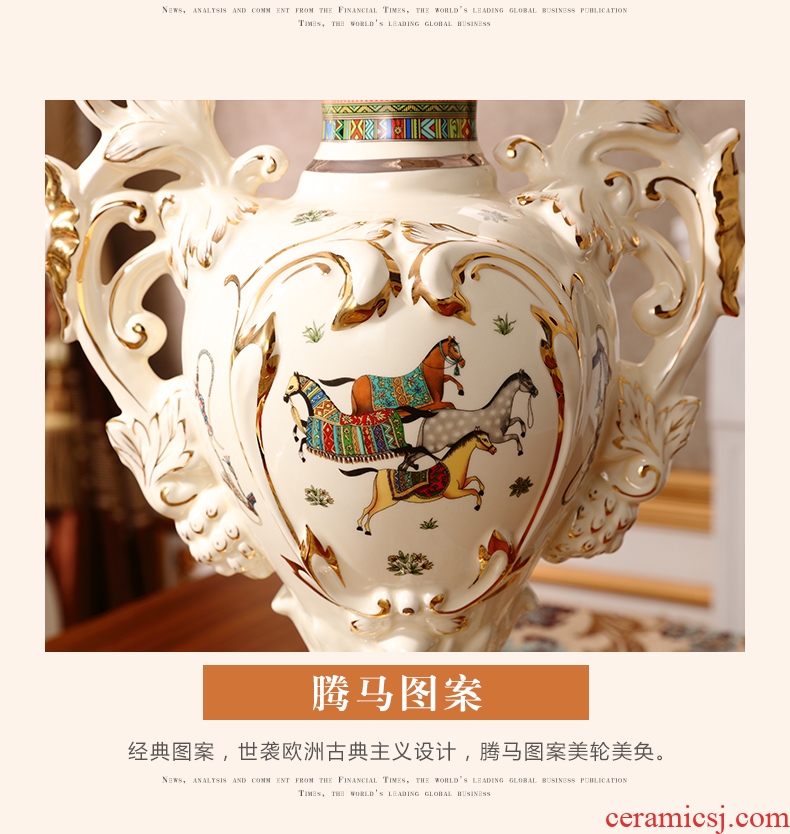 European vase is placed a large sitting room dry flower flower arranging high creative ceramic table household vase decoration decoration - 569138169002