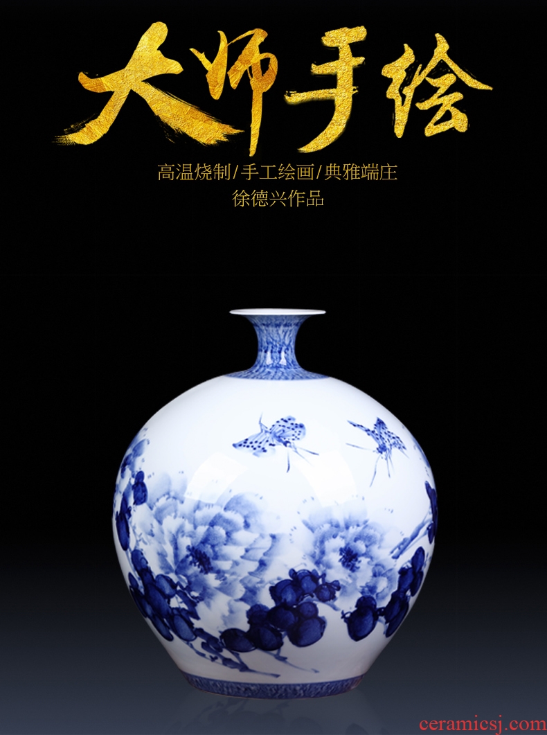 Jingdezhen ceramics hand - made of blue and white porcelain vases, flower arranging furnishing articles large new Chinese style living room office decorations - 561385798971