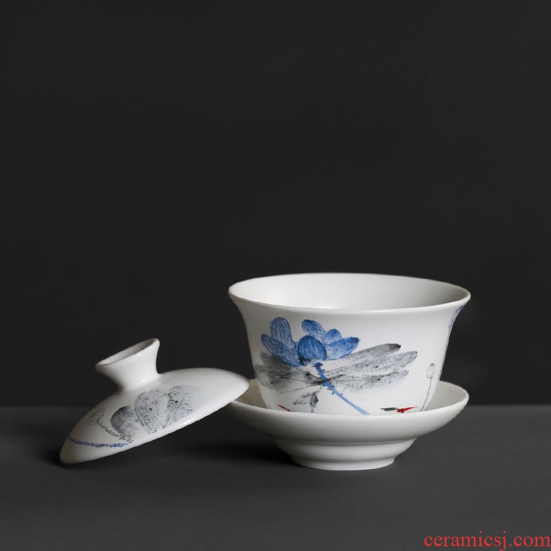 Royal refined kiln porcelain tureen kung fu tea set large ceramics 3 inferior smooth respect the bowl to bowl tea cup