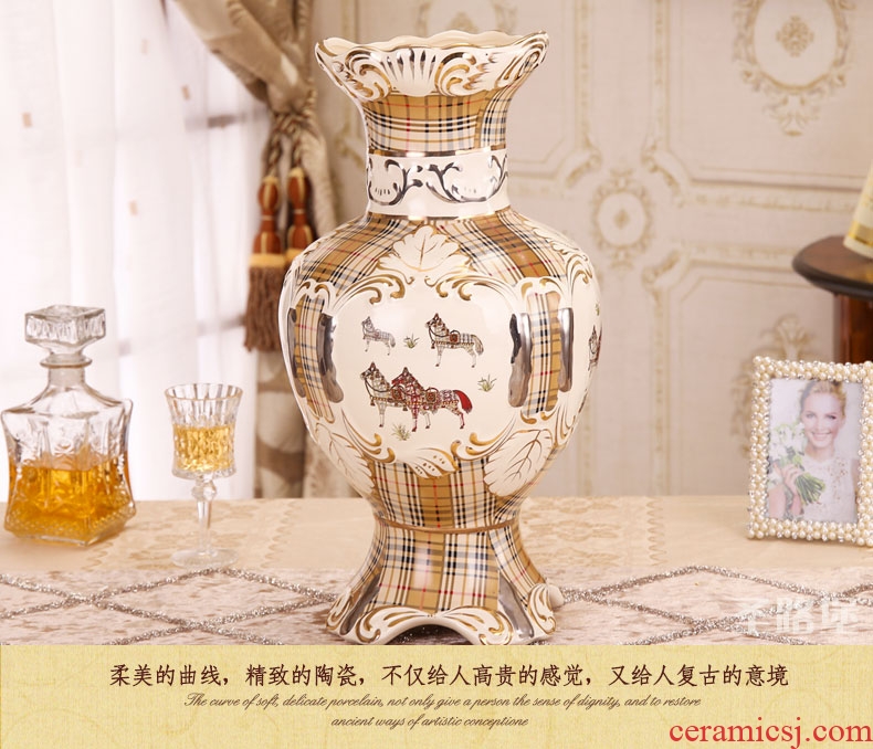Household vase of new Chinese style restoring ancient ways ceramic creative living room decoration flower arranging containers dry flower is placed big desktop - 43425275579