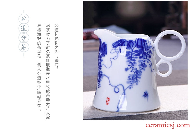 Ronkin kung fu tea set of blue and white porcelain of a complete set of household tureen hand - made ceramic teapot tea cups