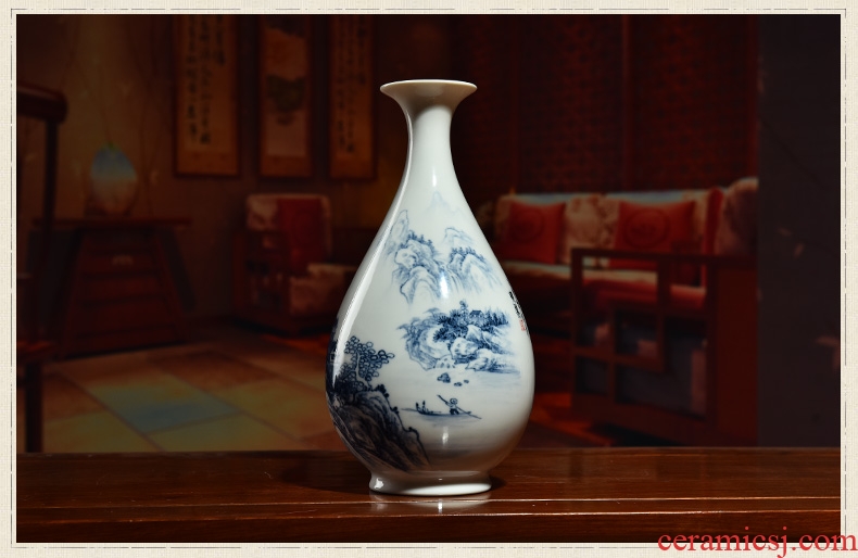 East mud hand-painted ceramics vase household living room TV cabinet decorative furnishing articles/blue mountains D45-69