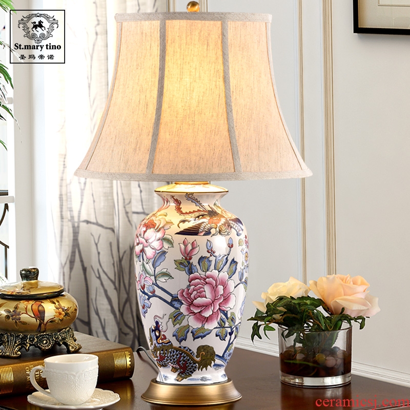 Chinese style classic red full copper Chinese style restoring ancient ways ceramic desk lamp sitting room bedroom luxury jingdezhen porcelain vase