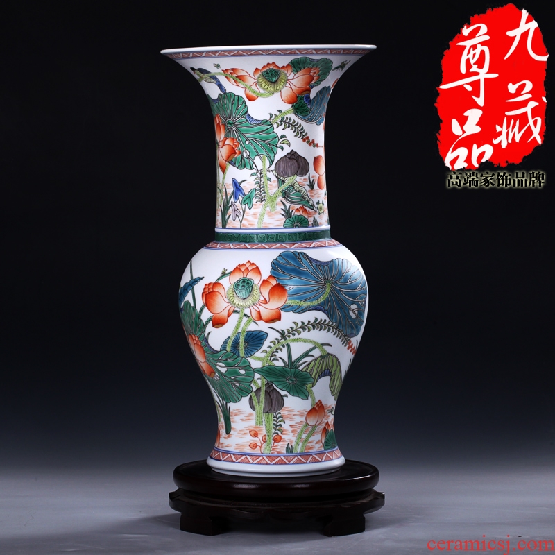 Jingdezhen ceramics imitation the qing emperor kangxi colorful lotus heron grain PND unit tail - on vase household adornment handicraft furnishing articles