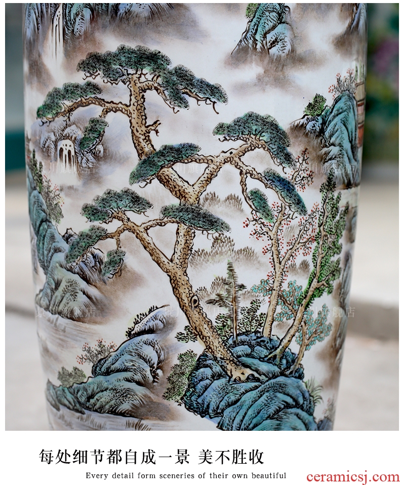 Jingdezhen ceramics large hand - made vase wucai landscape bright future landing stateroom decorative furnishing articles - 550210170477