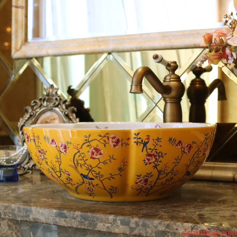 Jingdezhen ceramic basin sinks art on the new stage basin sink outside the golden flowers and birds