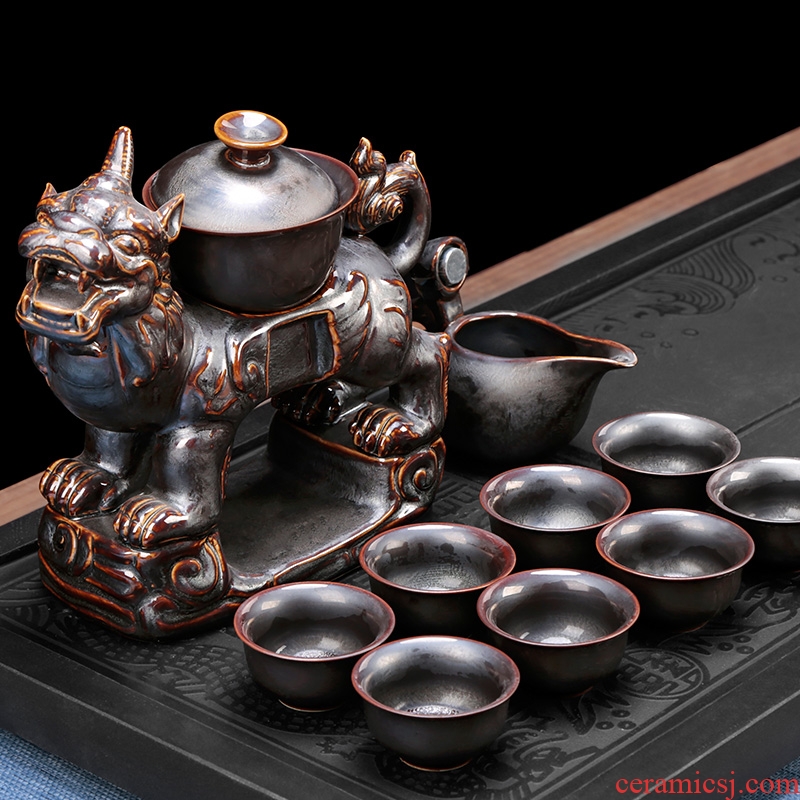 Semi automatic artifact lazy household creative personality cups kung fu tea tea set ceramic Chinese style restoring ancient ways