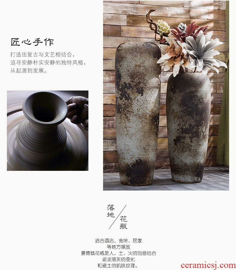 Ground vase Chinese style restoring ancient ways in dry flower porcelain sitting room hotel villa large ceramic furnishing articles manual coarse pottery - 570761669497