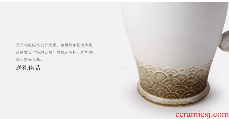 Million kilowatt/hall office cup with cover thick clay ceramic cups contracted appliance with the glass office household Ming heart cup 02