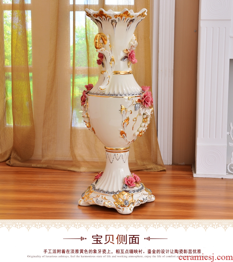 Jingdezhen ceramic powder enamel vase peony flower arrangement sitting room office decoration furnishing articles large porcelain - 558480931242