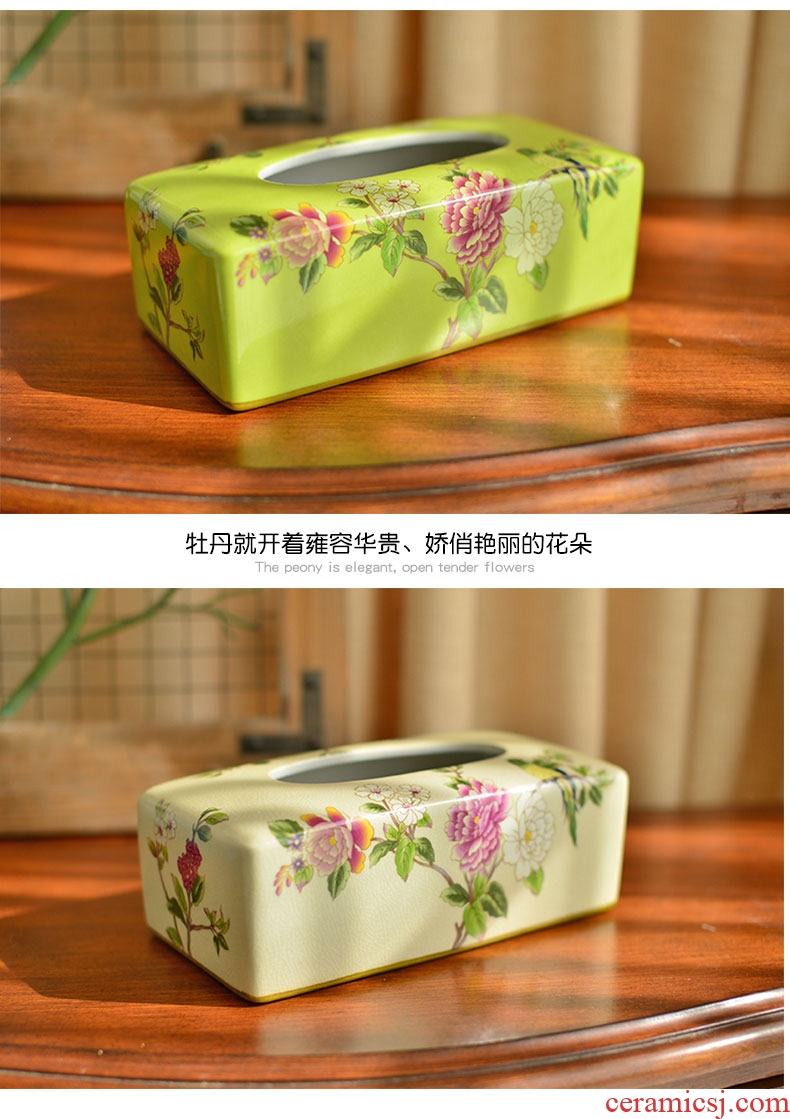 Murphy 's new Chinese peony flower ceramic paper towel box of American rural bedroom decorate the sitting room tea table smoke box