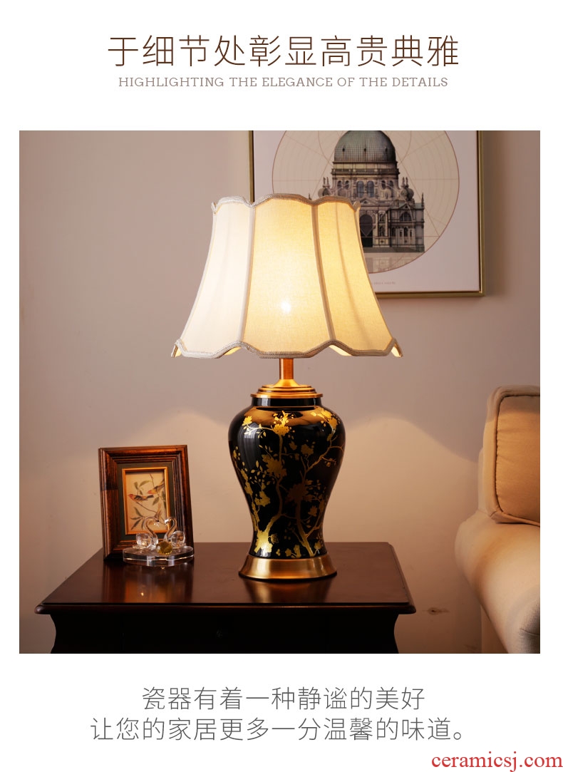 American ceramic checking ceramic retro study living room desk lamp of bedroom the head of a bed creative fashion decoration lamp