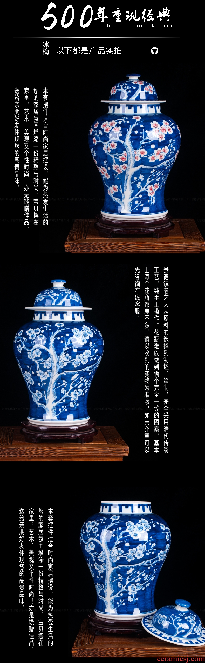 Jingdezhen ceramics fashion antique hand - made ice general mei pot vase classical modern home furnishing articles sitting room