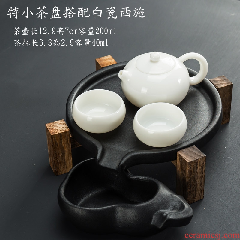 Mini stone mill small kung fu tea tray ceramic tea set household contracted pallet storage dry Taiwan black pottery teapot tea sea