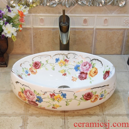 JingYuXuan jingdezhen ceramic lavatory basin basin art stage, lovely small oval rose to the sink