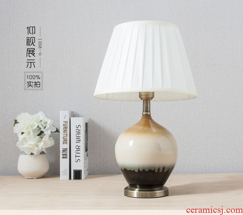 New Chinese style move ceramic desk lamp of French rural I and contracted sitting room the bedroom blue bedside towns, 1062