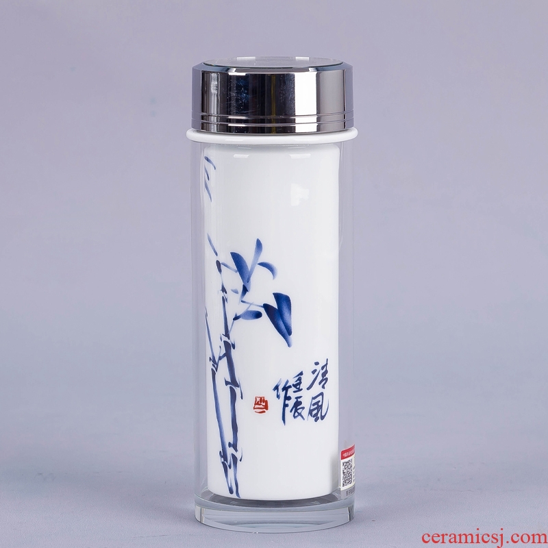Jingdezhen ceramic blue vacuum cup men 's double enamel - lined the custom logo gift cup insulation cup