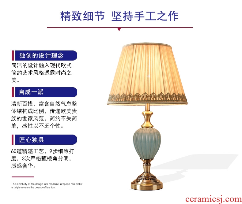 American marriage contracted ceramic desk lamp sweet in the sitting room is the study of creative move of bedroom the head of a bed decoration dimmer remote control