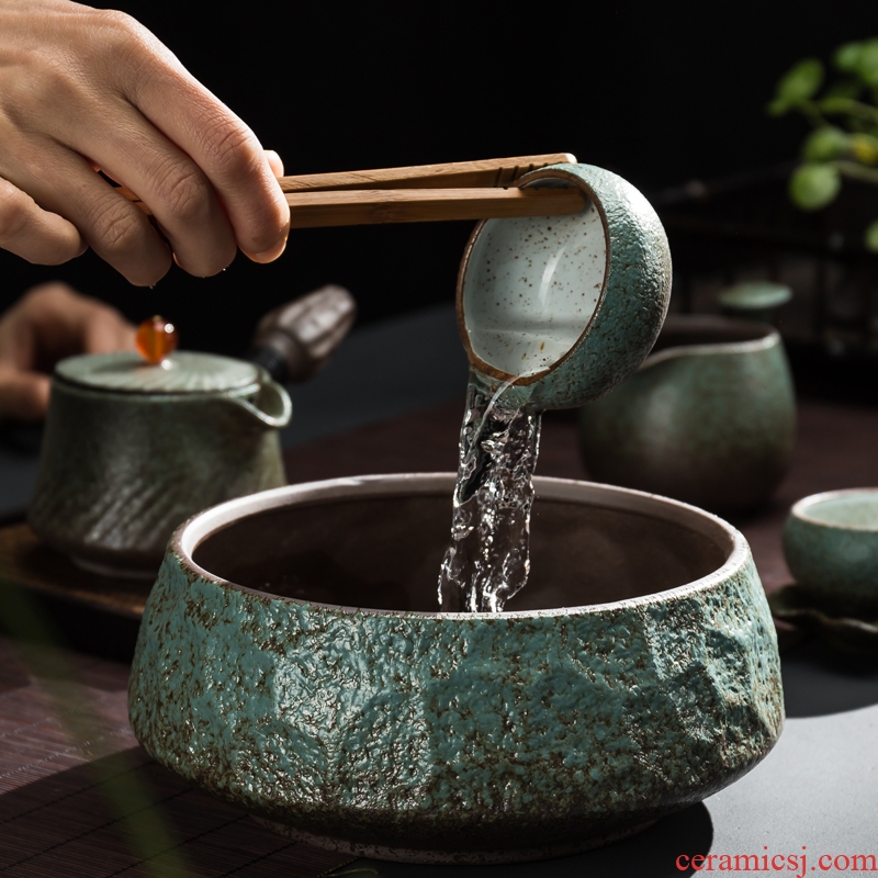 Passes on technique the up ceramic large coarse pottery tea wash in hot water jar cups to wash the black pottery cylinder Japanese kung fu tea tea accessories