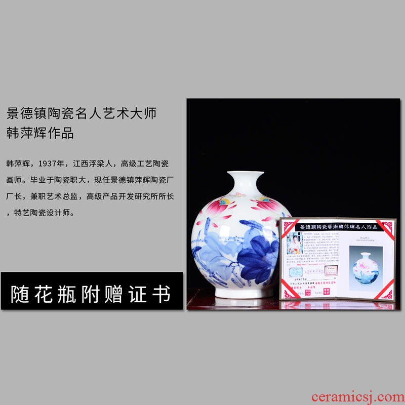 Blue and white porcelain of jingdezhen ceramics famous master hand - made vases, flower arrangement, the new Chinese style sitting room adornment is placed