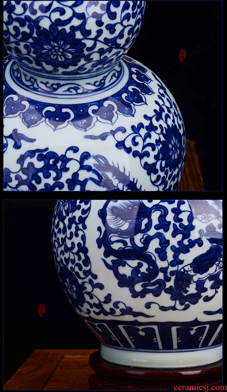 Jingdezhen blue and white gourd archaize ceramics porcelain vase living room TV ark place to live in arts and crafts