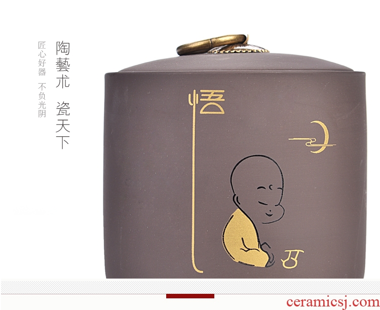 Quiet life ceramic tea caddy fixings seal pot yixing undressed ore tea purple sand tea custom box