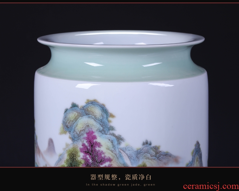 Jingdezhen ceramics green glaze landscape painting and calligraphy tube quiver scroll sitting room place, the study of large cylinder vase - 543853722944