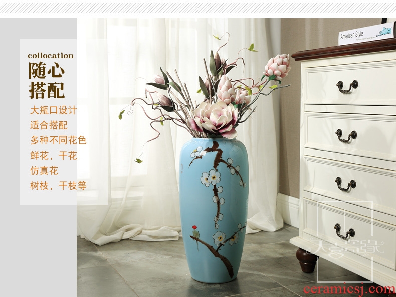Hand - made riches and honour auspicious peony of large blue and white porcelain vase of jingdezhen ceramics sitting room adornment big furnishing articles - 560410615172