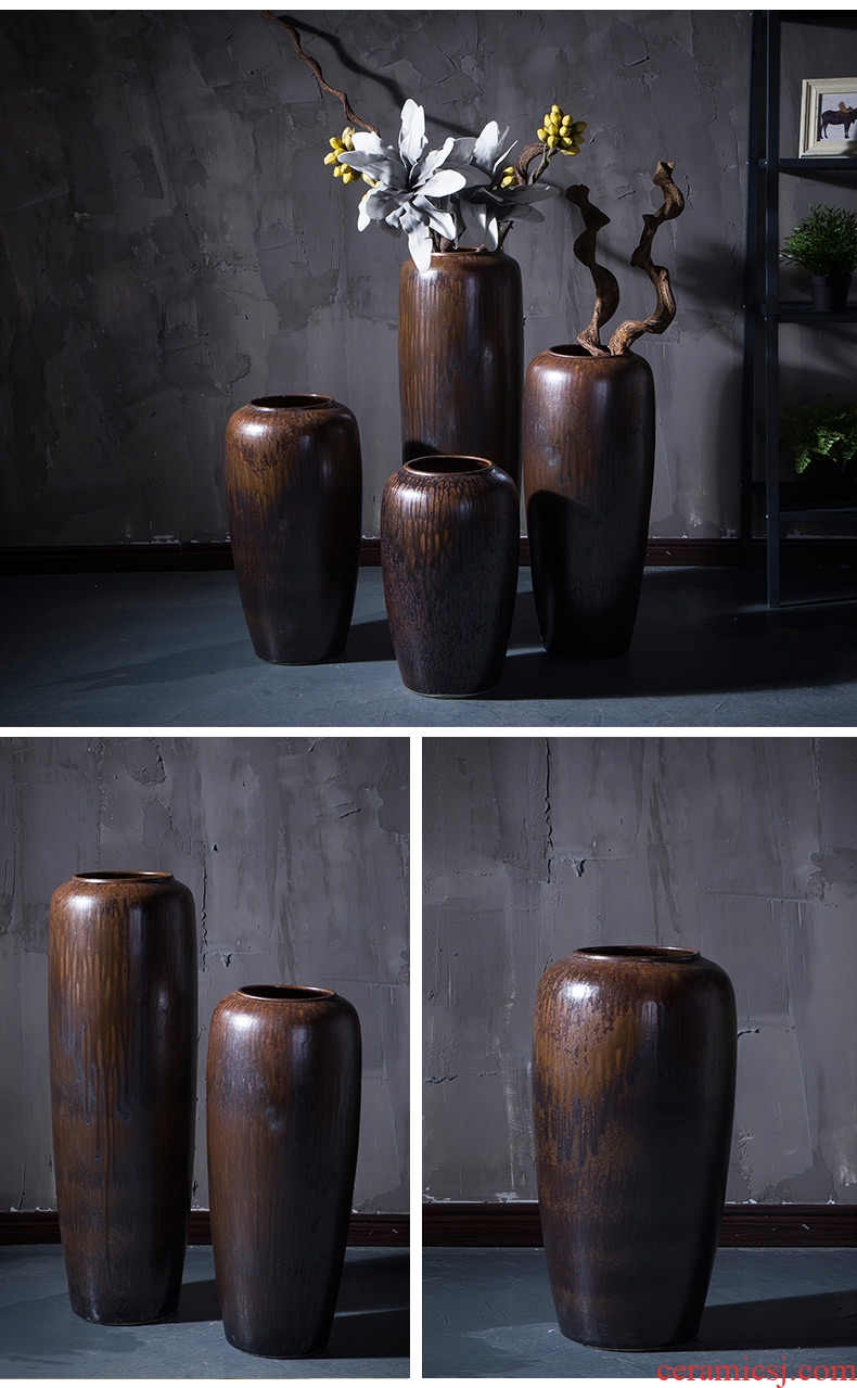 Modern Chinese style example room pottery vases, indoor and is suing water red ceramic cylinder of large ceramic vase vase - 563820796650