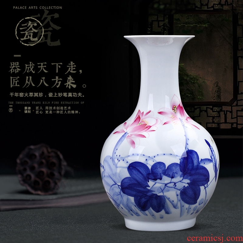 Jingdezhen ceramics hand - made of blue and white porcelain vases, flower arrangement furnishing articles furnishing articles antique Chinese style porch sitting room decoration