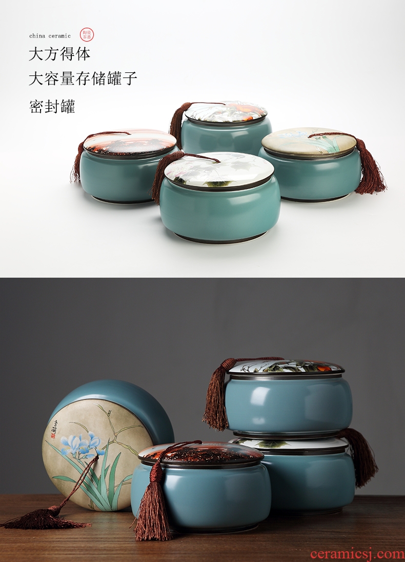 DH jingdezhen ceramic tea cake tin caddy fixings general large seal tank storage POTS pu - erh tea POTS