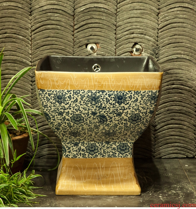 Indoor and is suing ceramic art basin mop mop pool ChiFangYuan one - piece mop pool 42 cm diameter square cyanine