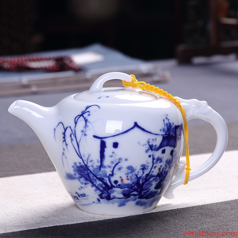 Ronkin kung fu tea set of blue and white porcelain of a complete set of household tureen hand - made ceramic teapot tea cups