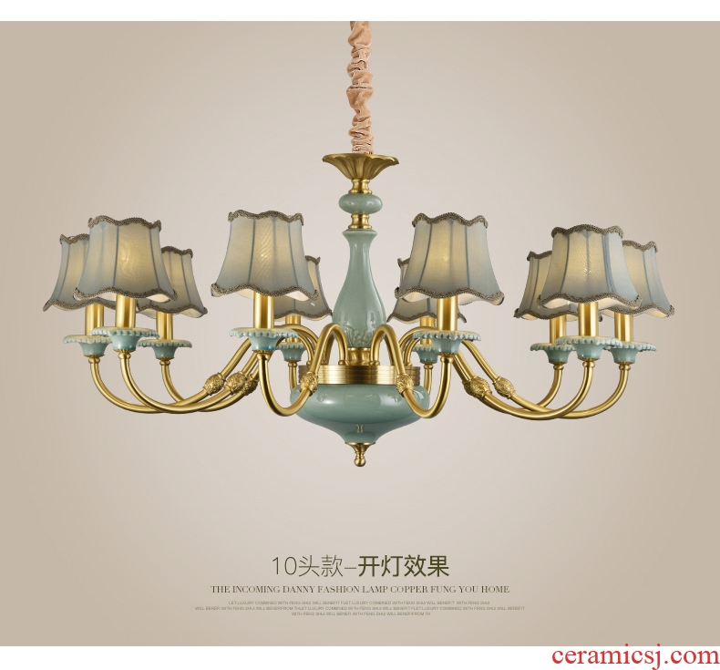 Full copper Europe type droplight key-2 luxury atmosphere American ceramic villa living room lamp towns the club hotel lobby engineering lamps and lanterns