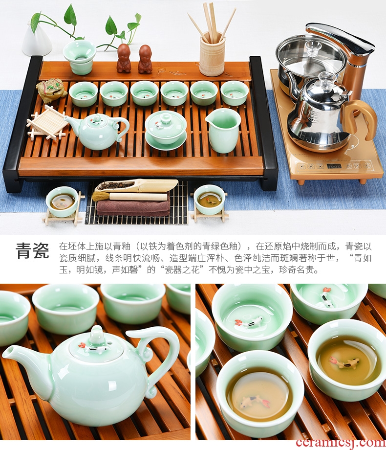 Beauty cabinet automatic tea suit household contracted style ceramic teapot kung fu tea tray wood saucer dish of tea table