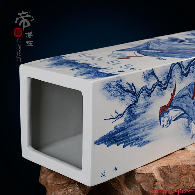 Home fashion pastel blue and white porcelain masterpieces by famous writers hand-painted vases, jingdezhen ceramics compartments, traditional Chinese painting figures